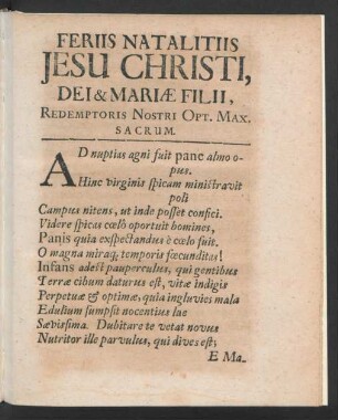 Feriis Natalitiis Jesu Christi ...