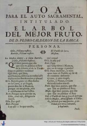 Loa para el Auto Sacramental El Arbol del mejor Fruto.