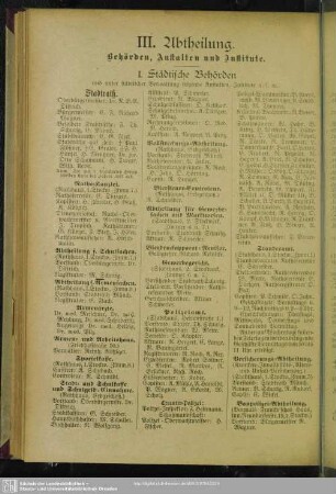III. Abtheilung. Behördenverzeichnis : III. Abtheilung. Behörden, Anstalten und Institute