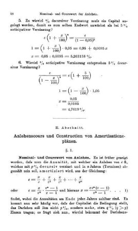 II. Abschnitt. Anlehencours und Construktion von Amortisationsplänen.