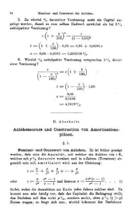 II. Abschnitt. Anlehencours und Construktion von Amortisationsplänen.
