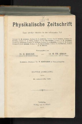 11.1910: Physikalische Zeitschrift