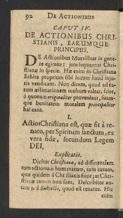 Caput IV. De Actionibus Christianis, Earumque Principiis.