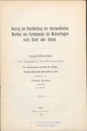 Beitrag zur Beurtheilung des therapeutischen Werthes des Curettements bei Metrorrhagien nach Abort oder Geburt