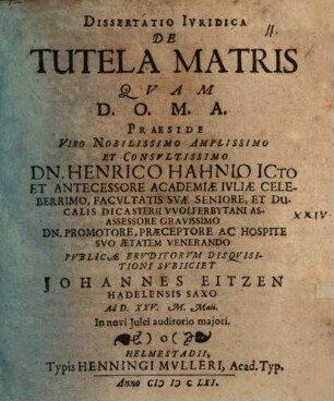 Dissertatio iuridica de tutela matris