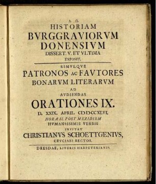 Historia Burggraviorum Donensium. Dissertat. V. et Ultima
