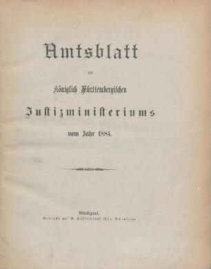 1884: Amtsblatt des Württembergischen Justizministeriums