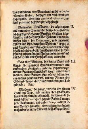 Appendix Der Gesatz und Ordnung, Von Straff offenbarer Laster, Die Bestraffung Treuloser Bedienten betreffend : [Decretum in Senatu, Freytags den 28. Ianuarii, Anno 1687.]
