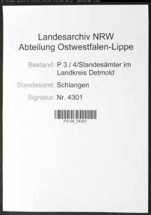 Sterberegister Standesamt Schlangen