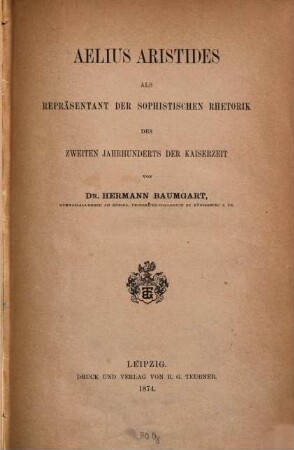 Aelius Aristides als Repräsentant der sophistischen Rhetorik des zweiten Jahrhunderts der Kaiserzeit