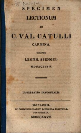 Specimen lectionum in C. Val. Catulli carmina