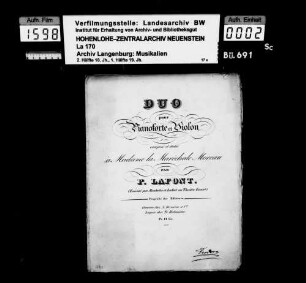 Charles Philippe Lafont (1781-1839): Duo / pour / Pianoforte et Violon / ... par / P. Lafont / (Exécuté par Moscheles et Lafont au Théàtre Favart) Leipsic chez Fr. Hofmeister Besitzvermerk: Feodora