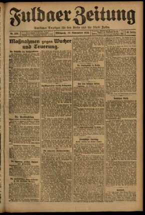 Erste Ausgabe vom Mittwoch, den 30. November 1921.