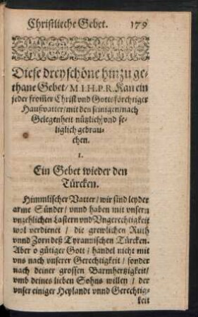 1. Ein Gebet wieder den Türcken.