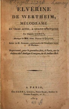 Elvérine de Wertheim : Mélodrame en trois actes, à grand spectacle