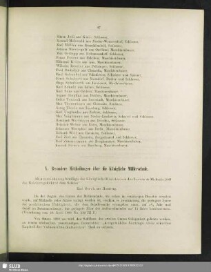 V. Besondere Mittheilungen über die Königliche Müllerschule