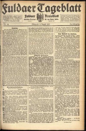 Ausgabe vom Mittwoch, den 09. August 1922.
