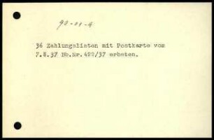 Postkarte (Abschrift); Zahlungslisten