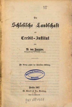 Die Schlesische Landschaft als Credit-Institut