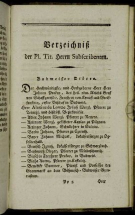 Verzeichniß der Pl. Tit. Herrn Subscribenten.