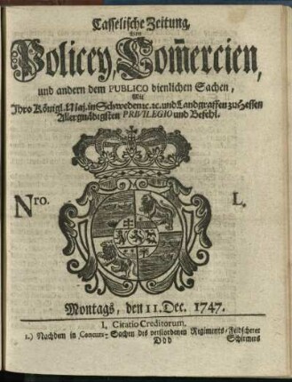 Nro. L, Montags, den 11. Dec. 1747