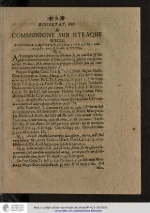 Dissertat. XIX. De Communione sub utraque Specie.