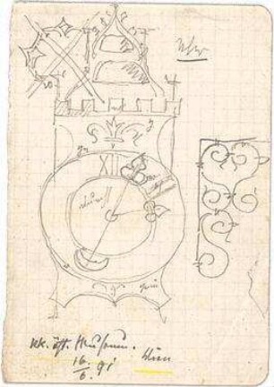 Hauberrisser, Georg von; u. a. Deutschland; Österreich; Skizzen - Wanduhr (Teilansicht, Detail)