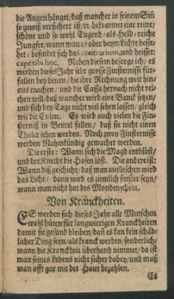 Von Kranckheiten.