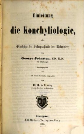 Einleitung in die Konchyliologie oder Grundzüge der Naturgeschichte der Weichthiere