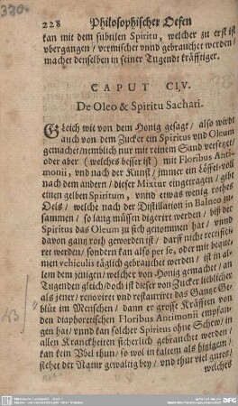CAPUT CIV. De Oleo & Spiritu Sachari.