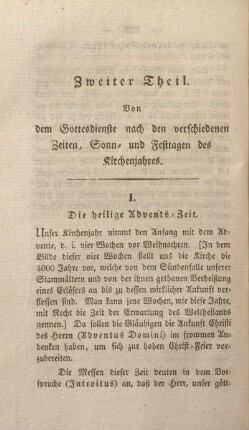 Zweiter Theil. Von dem Gottesdienste nach den verschiedenen Zeiten, Sonn- und Festtagen des Kirchenjahres.