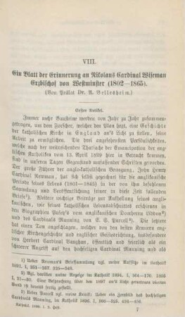 97-117 Ein Blatt der Erinnerung an Nikolaus Cardinal Wiseman, Erzbischof von Westminster (1802-1865) : I.