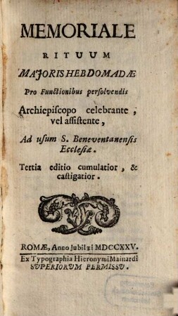 Memoriale rituum maioris Hebdomadae ...
