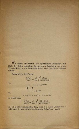 Ueber die Darstellung der Wurzeln der algebraischen Gleichungen durch unendliche Reihen