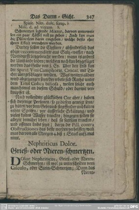Nephriticus Dolor. Grieß- oder Nieren-schmertzen