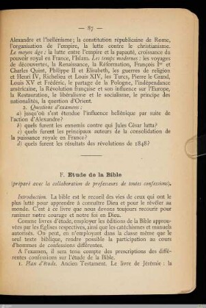 F. Etude de la Bible
