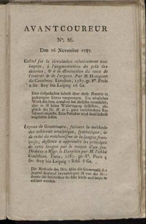 No. 86. Den 16. November 1787. - No. 90. Den 1. December 1787.