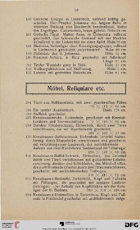 Möbel, Reliquiare etc. (Nr. 194-222)