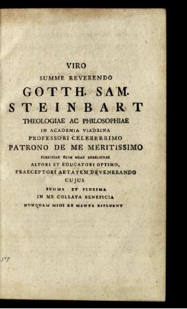 Viro Summe Reverendo Gotth. Sam. Steinbart ...