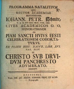 Programma natalit. quo ... de Christo sub Druidum Panchresto adumbrato disserit