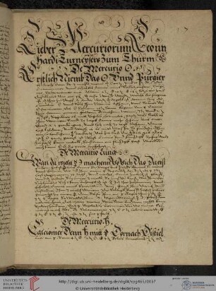 Leonhardt Thurneysser zum Thurn (?), Liber mercuriorum, dt.