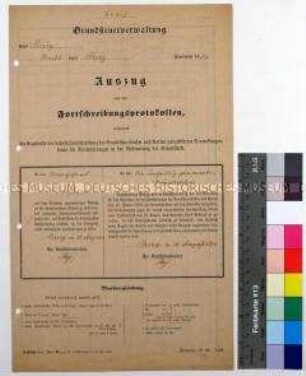 Familien-Konvolut der Familie Schärff - Auszug aus den Kataster der Stadt Brieg, angefertigt für Robert Schärff; Brieg 23. August 1872