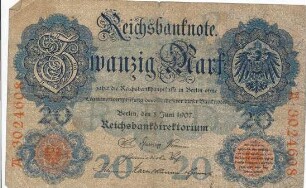 Zahlungsmittel / Reichsbanknote / Zwanzig Mark