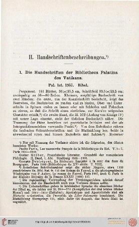 1: Die Handschriften der Bibliotheca Palatina des Vatikans