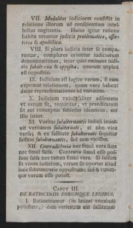 Caput III. De Ratiociniis Eorumque Legibus