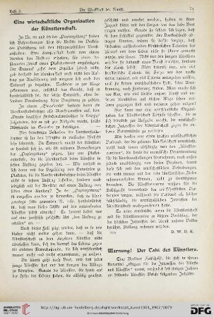 1: Eine wirtschaftliche Organisation der Künstlerschaft