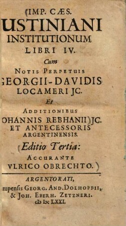 Imp. Caes. Justiniani Institutionum Libri IV.