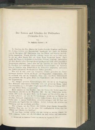Der Nutzen und Schaden der Feldtauben (Columba livia L.)