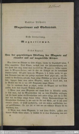 Sechster Abschnitt. Magnetismus und Elektricität