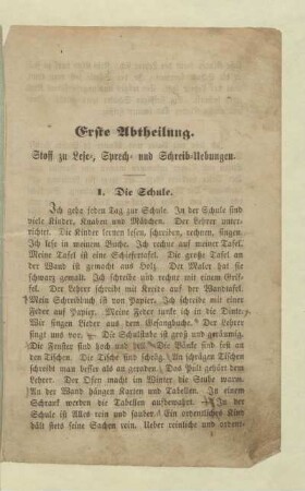 Erste Abtheilung. Stoff zu Lese-, Sprech- und Schreib-Uebungen